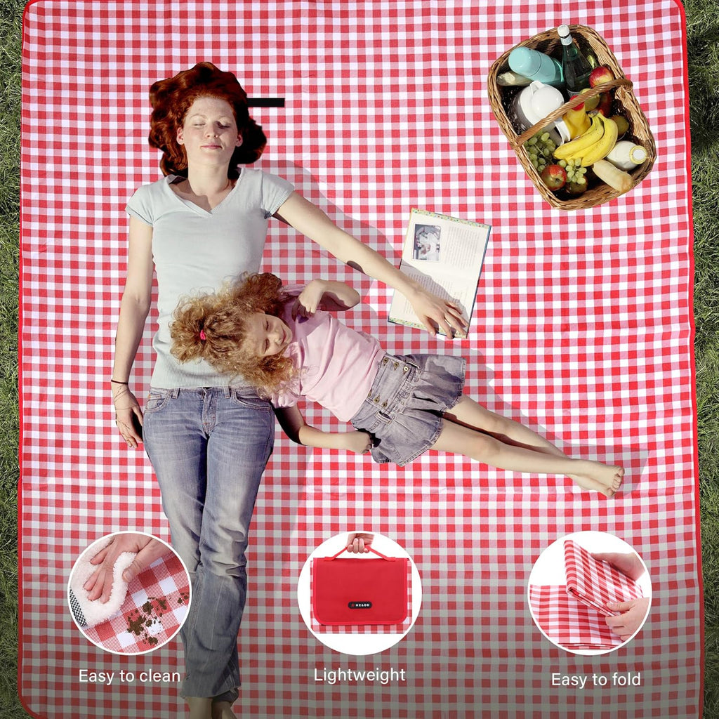 HX&OD Outdoor Picnic Blanket 80"X80" Picnic Mat Extra Large Camping Blanket Beach Blanket Foldable Waterproof Sand Mat Hiking Travel Family Concerts(Red)