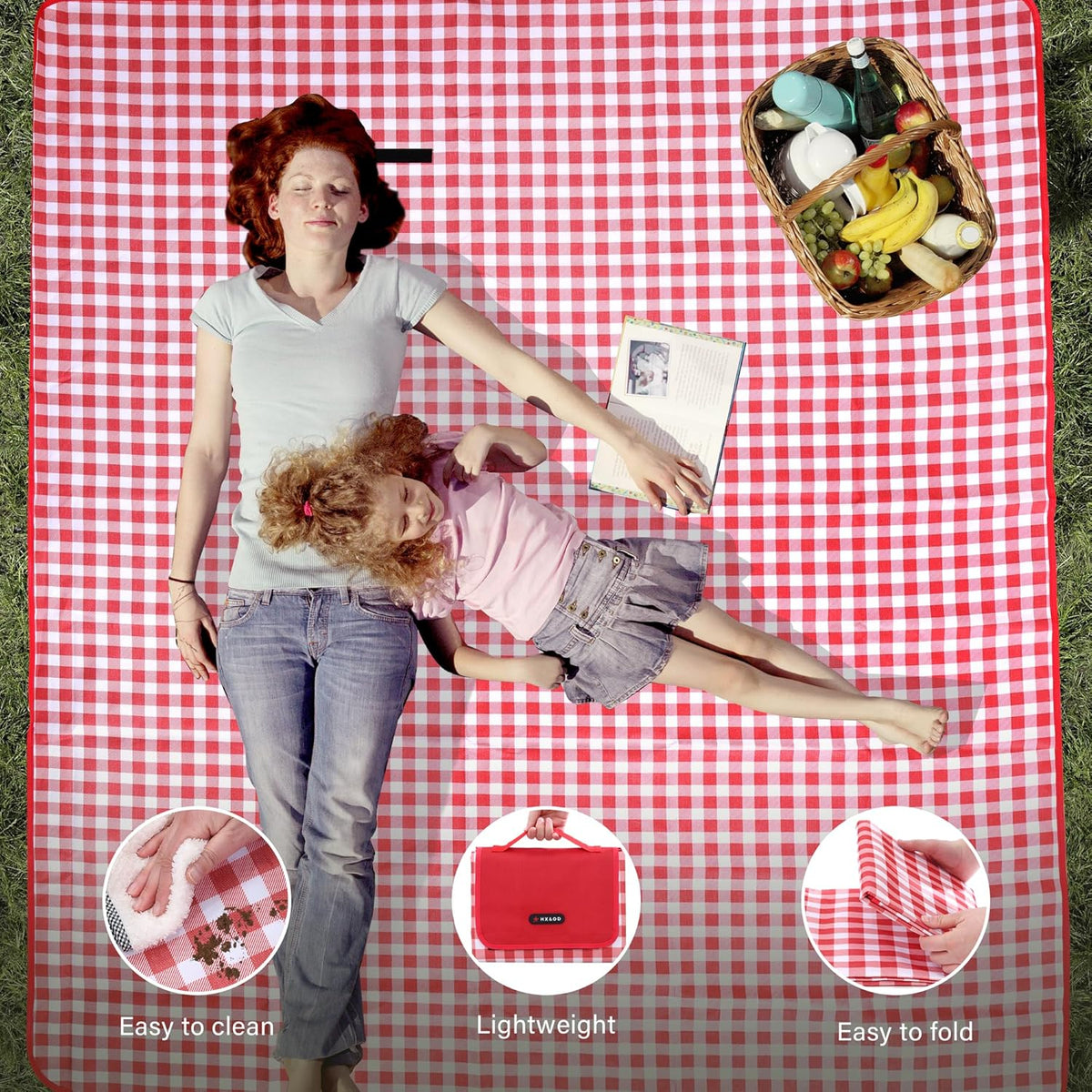 HX&OD Outdoor Picnic Blanket 80"X80" Picnic Mat Extra Large Camping Blanket Beach Blanket Foldable Waterproof Sand Mat Hiking Travel Family Concerts(Red)