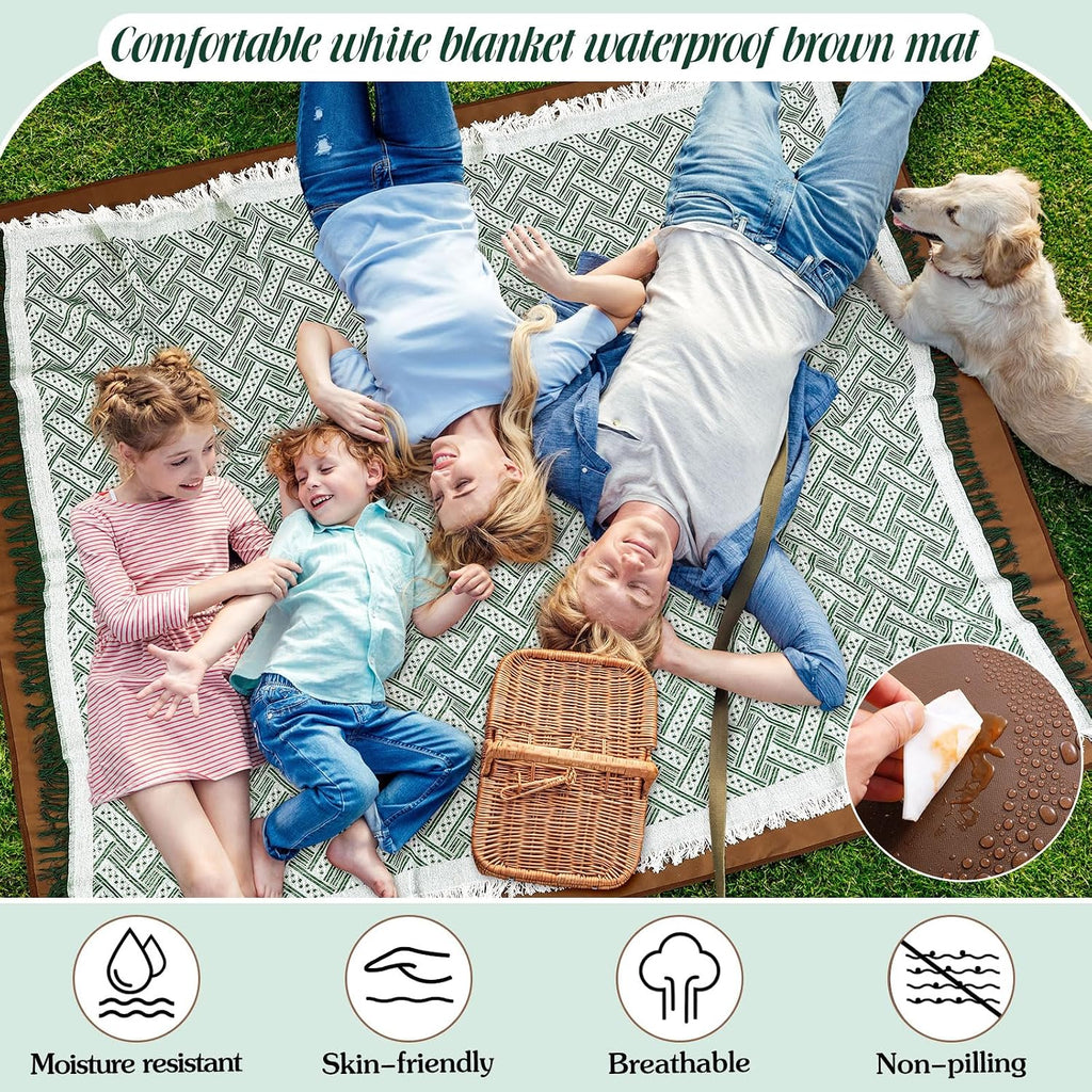 VitalCozy Waterproof Picnic Blankets 71×71 Inch Outdoor Blanket, Green