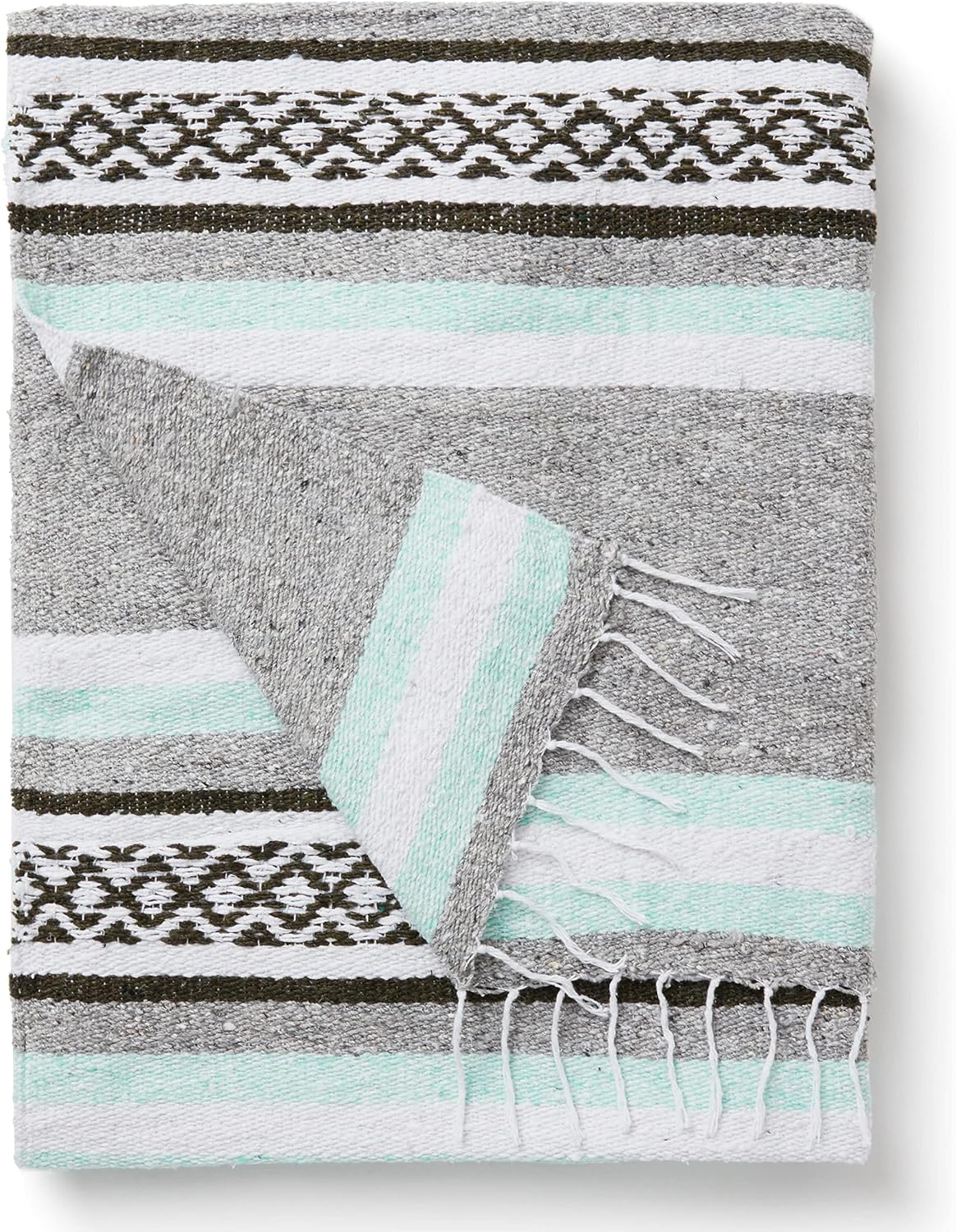 Black and Gray Mexican Blanket by Laguna Beach Textile Co - Beach, Yoga, Camping, or Decorative Throw Blanket - Traditional Handmade Serape - Gray Noir