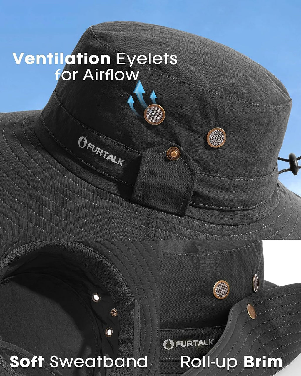 FURTALK Sun Hats for Men Fishing Hat UPF Protection Wide Brim Bucket Hat