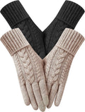2 Pairs Winter Gloves for Women Cold Weather, Touch Screen Thermal Warm Fleece Lined Knit Gloves for Christmas Gifts