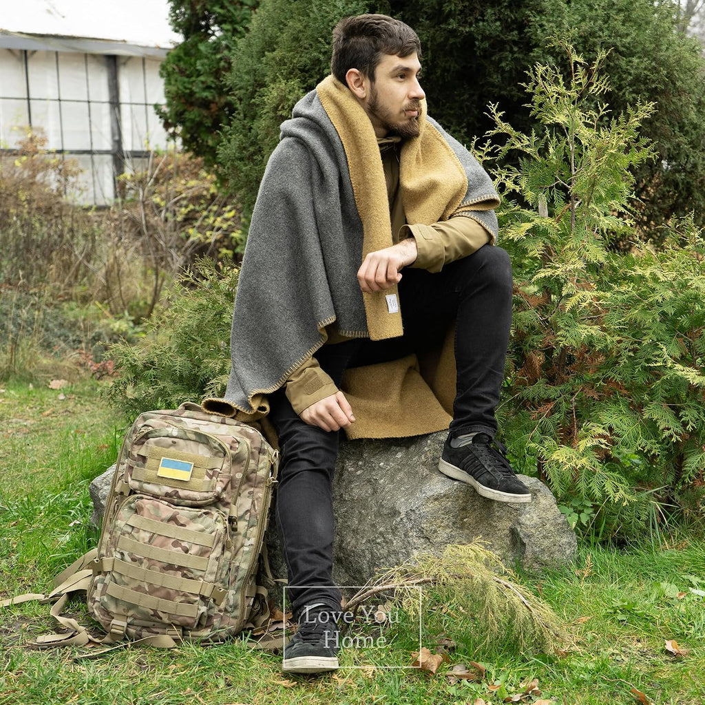 Merino Wool Outdoor Blanket, Travel & Camping Reversible Throw, 51 x 67 in
