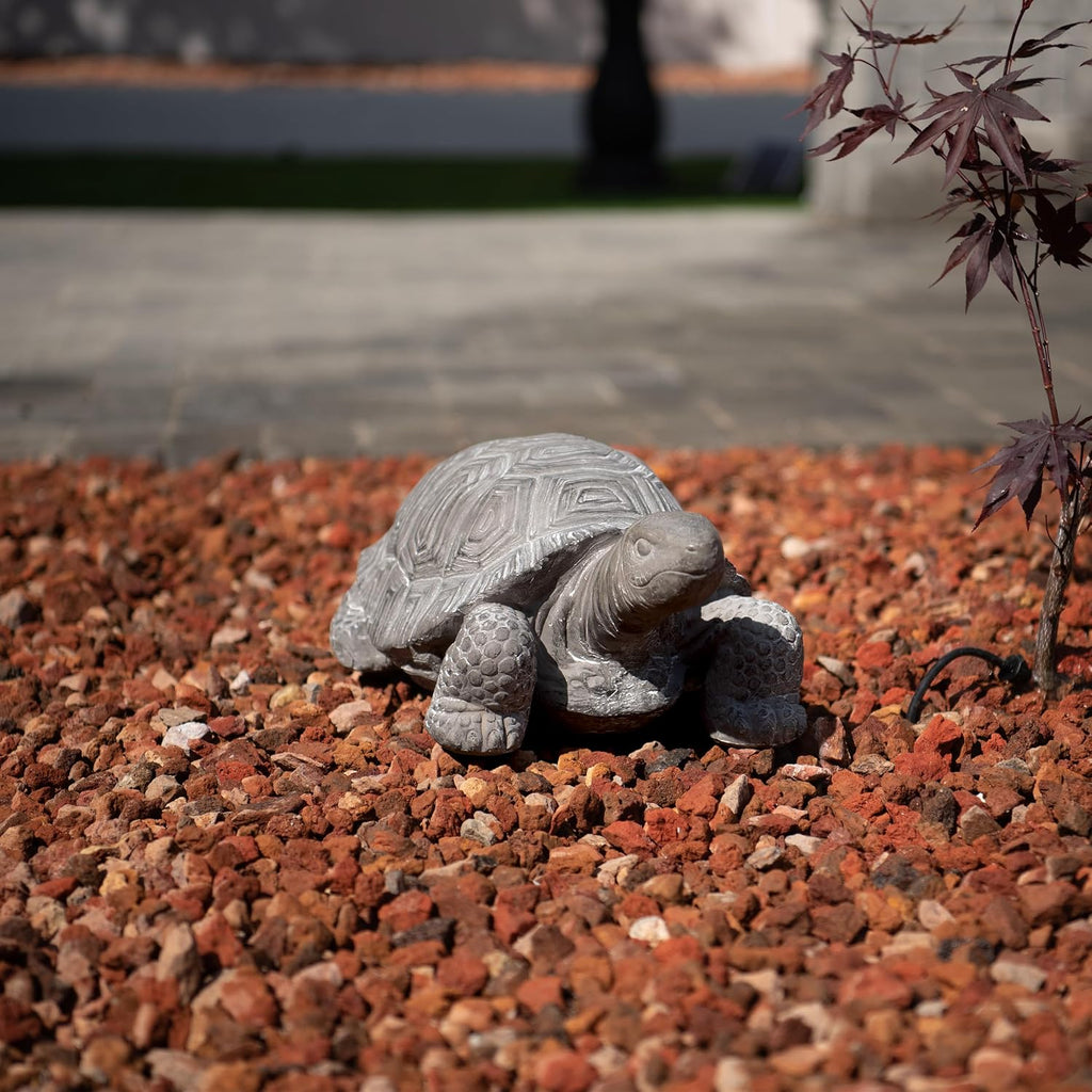XBrand 16.1" L Grey Polystone Walking Turtle Statue, Indoor Outdoor Décor, Living Room Décor, Turtles Sculptures, Yard Statues