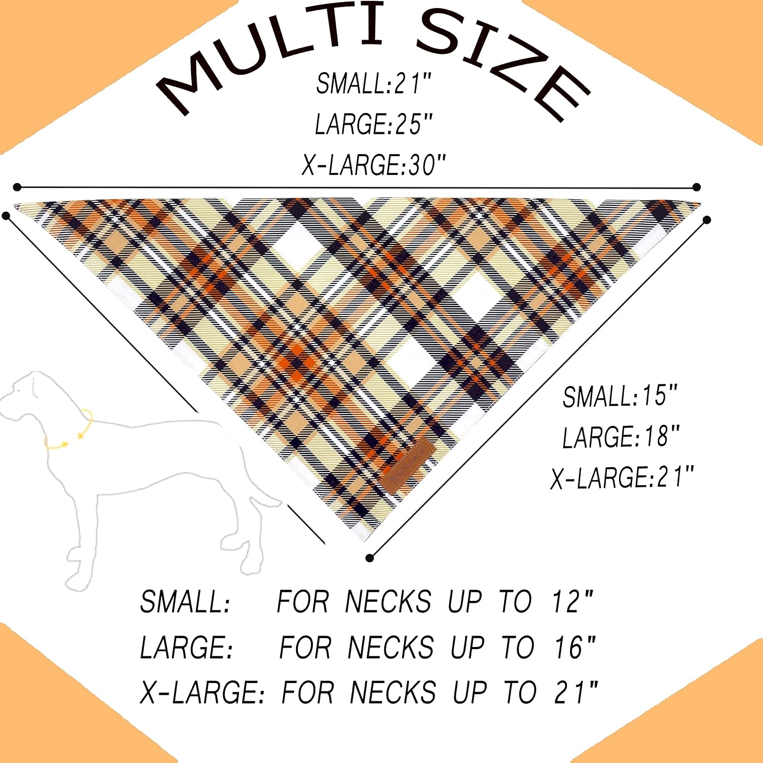 Realeaf Fall Dog Bandanas 2 Pack, Reversible Orange Plaid Holiday Pet Scarf for Boy and Girl, Premium Durable Fabric, Halloween Thanksgiving Bandana for Medium and Large Dogs (Large)