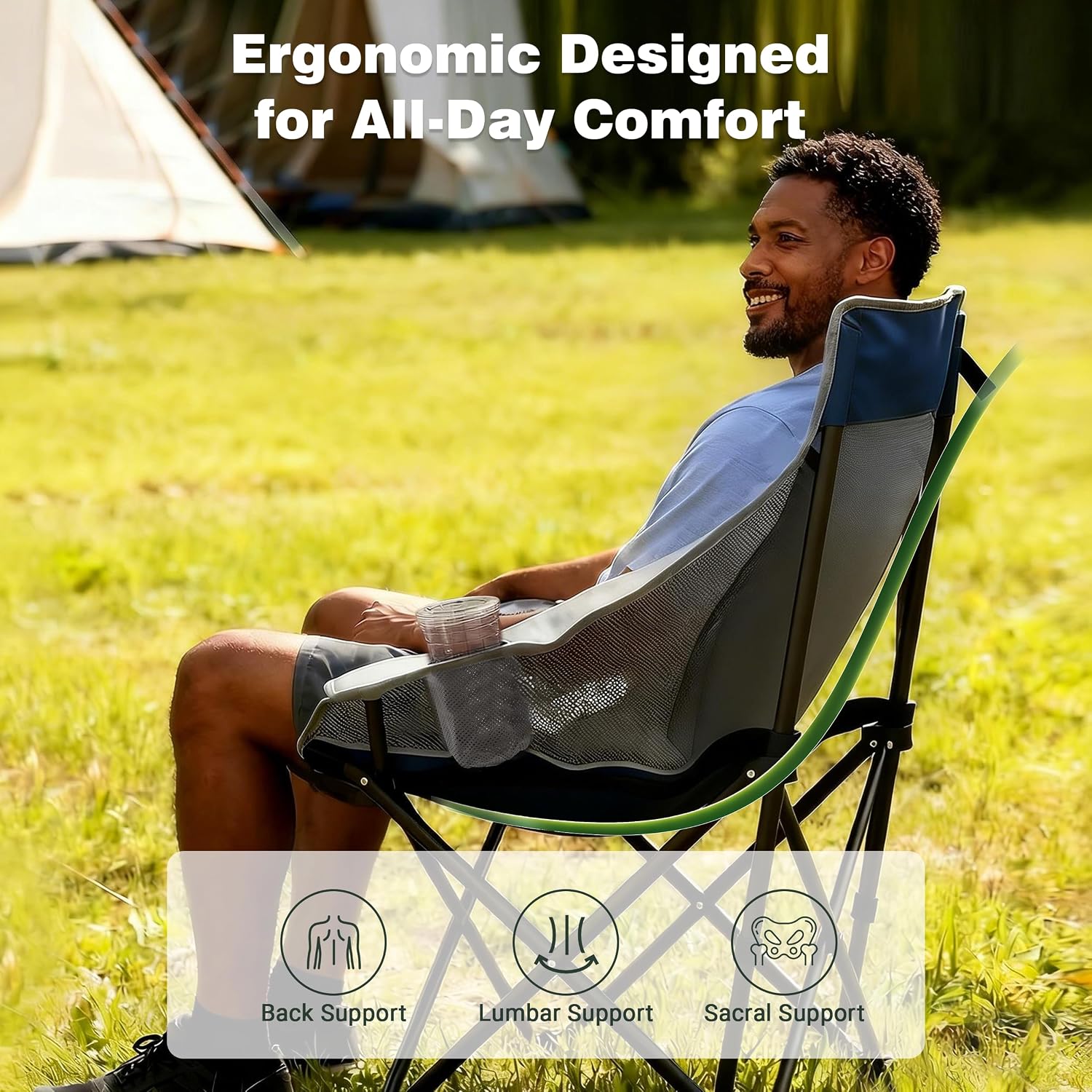 SUNNYFEEL 2 Pack Lightweight Oversized Camping Chairs for Adults, Heavy Duty Portable Folding Chair with Carry Bag, Side Pockets & Cup Holder, Supports 300 lbs, for Tailgating Hiking Picnic Backyard
