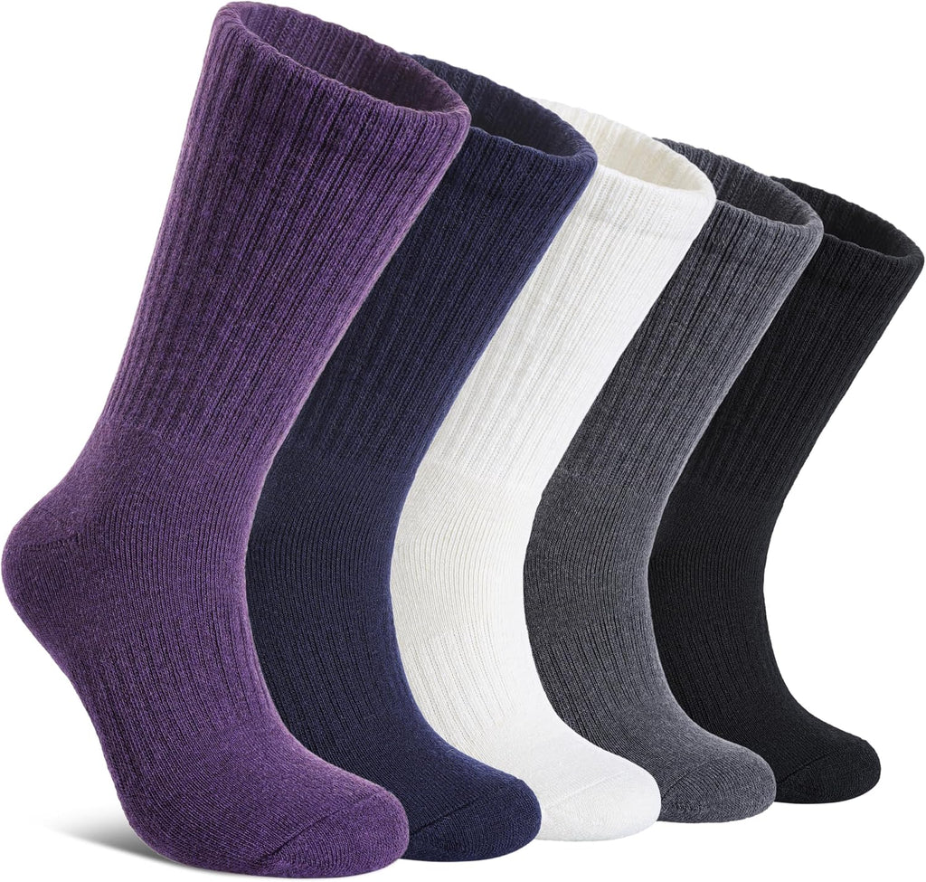DYW Merino Wool Hiking Socks for Women Men Thermal Warm Winter Boot Crew Cushion Work Ladies Socks 5 Pairs