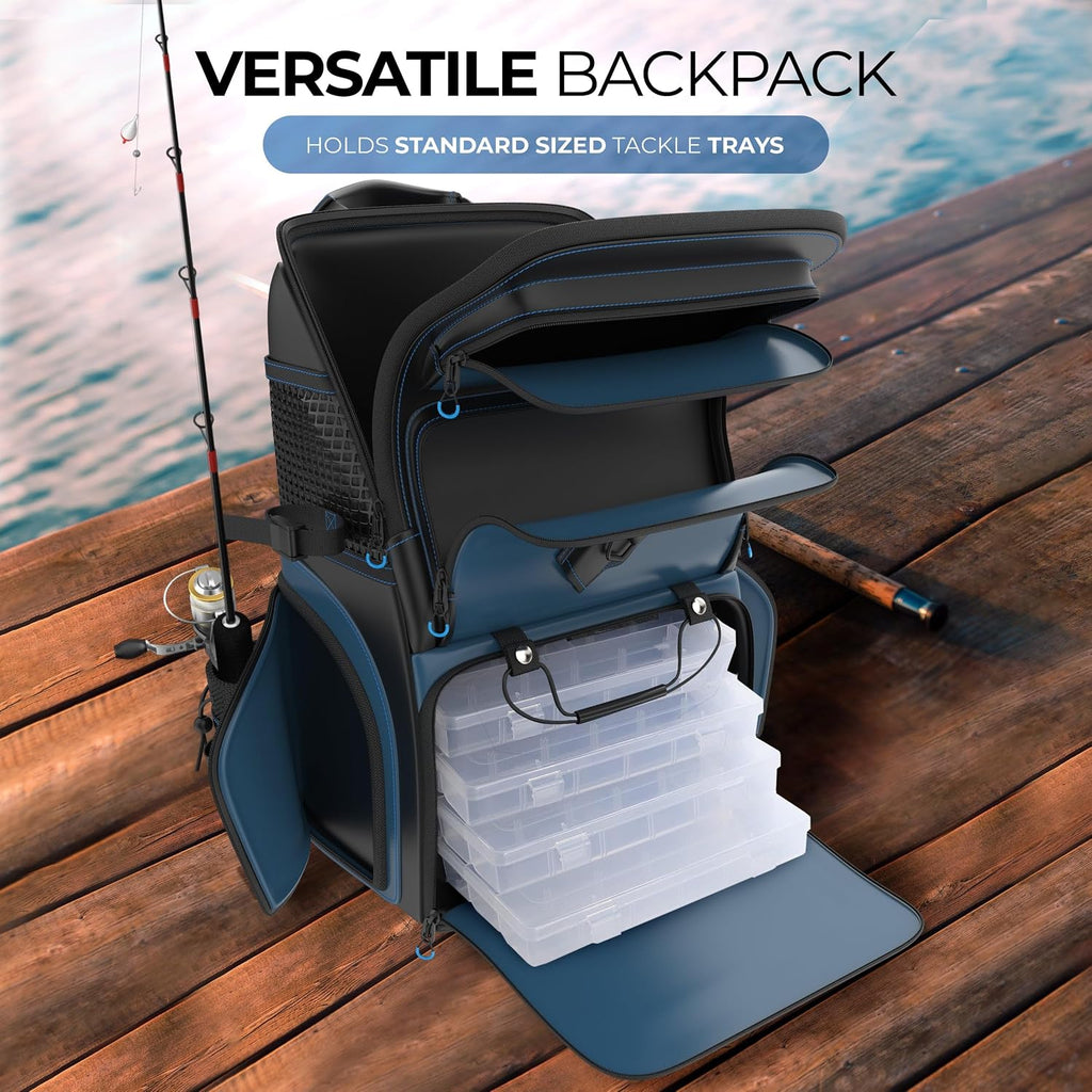 Reaction Tackle Saltwater Fishing Tackle Bags, Water Resistant 1000D PVC Tackle Box Bag with Removable Dividers, Fits 3600 and 3700 Trays, Backpack