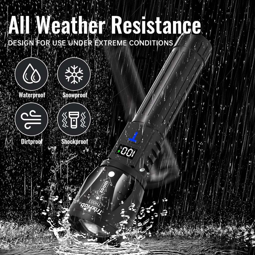 TrixHub Rechargeable Flashlights High Lumens 2Pack, 5Mode Flash Light with LCD Digital Display, Super Bright Adjustable Tactical Flashlight, High Powered LED Handheld Flashlight for Home