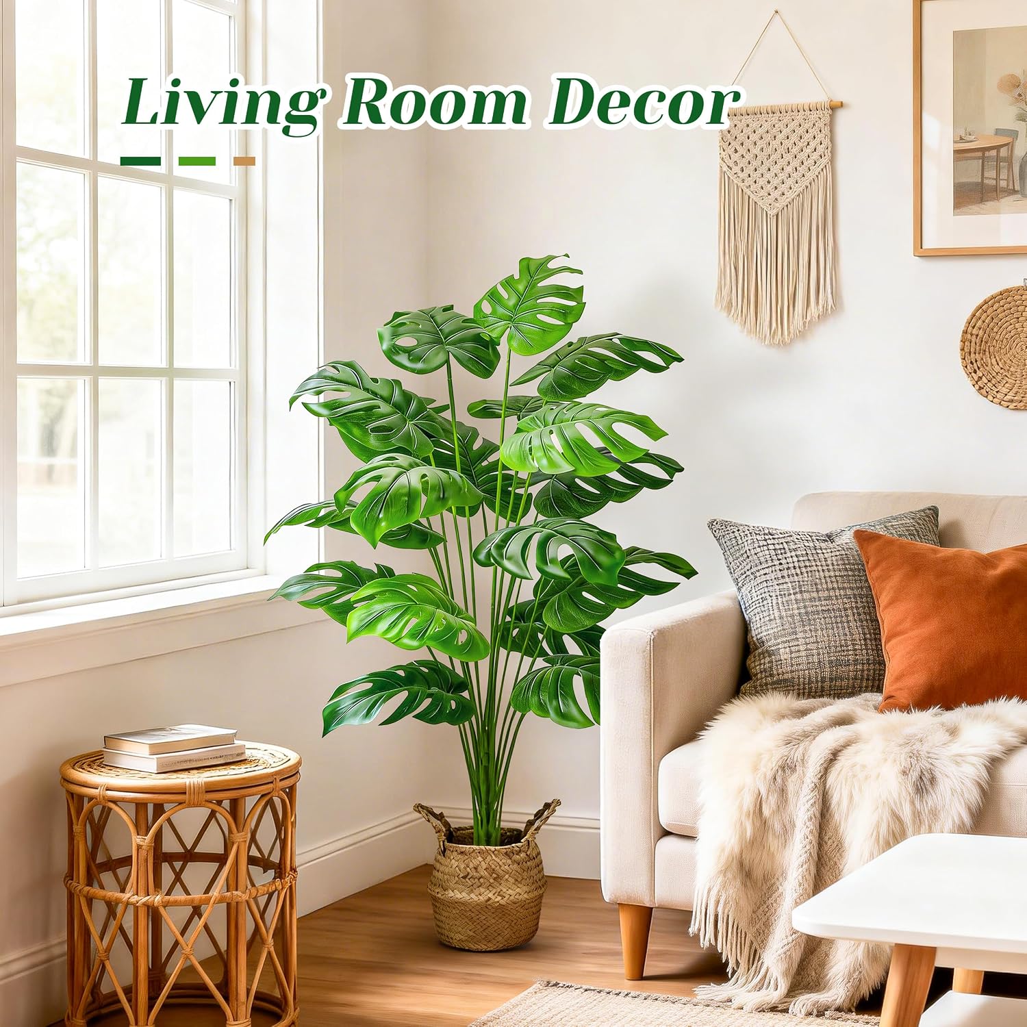Der Rose 44" Tall Fake Plants, Artificial Tree in Round Basket Home Decor