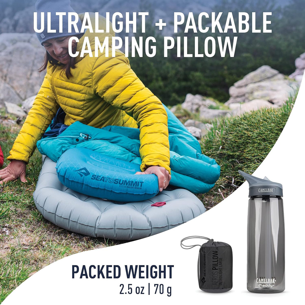 Sea to Summit Aeros Ultralight Inflatable Camping and Travel Pillow, Large, Grey