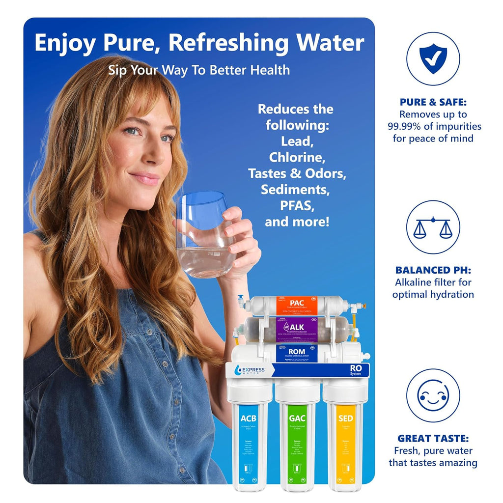 Express Water ROALK10D, 10-Stage Under Sink RO System, Alkaline, 100 GPD