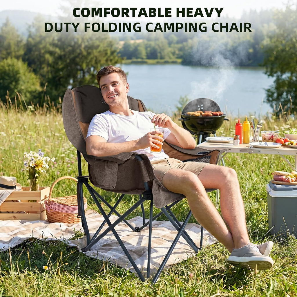 Oversized Camping Chairs with Cup Holder 500LBS, Coffee