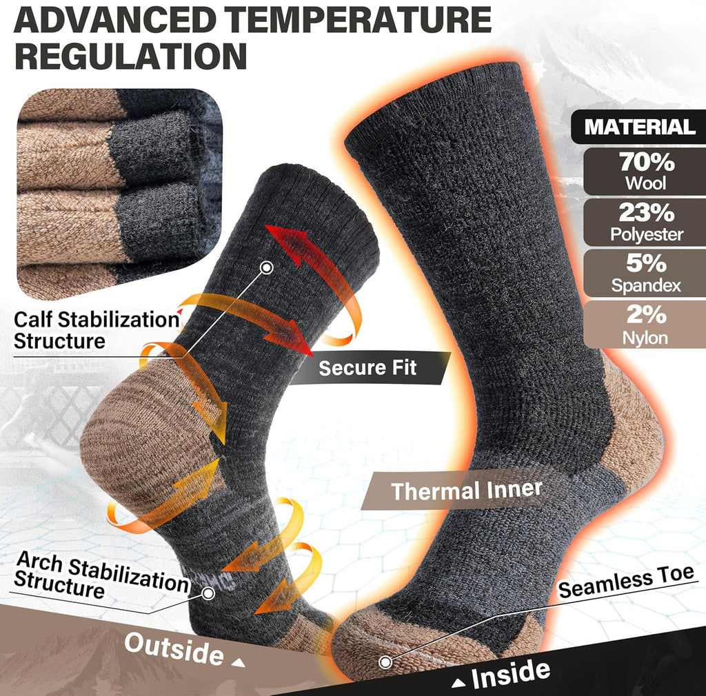 ANTSANG Merino Wool Hiking Socks, Full Cushion, Crew Socks for Men Women