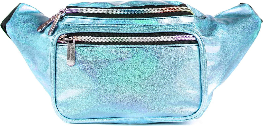 SoJourner Waterproof Holographic Fanny Pack, Blue Glitter