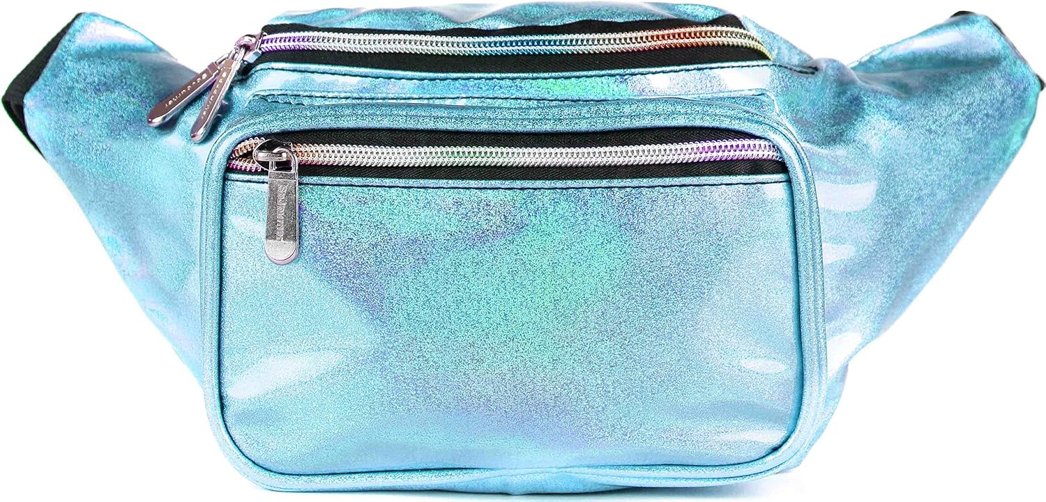 SoJourner Waterproof Holographic Fanny Pack, Blue Glitter