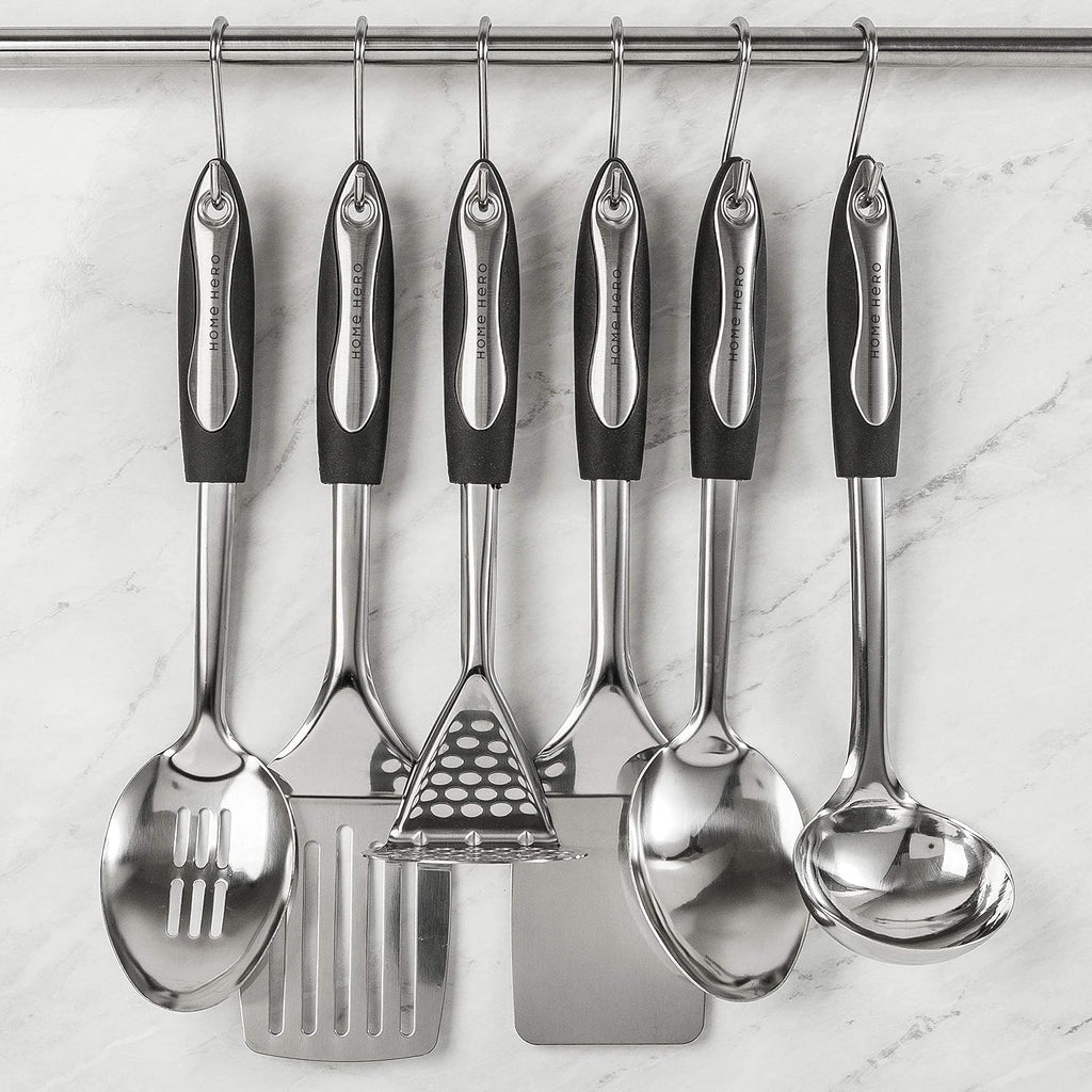 Home Hero Stainless Steel Kitchen Utensils Set - Heat-Resistant Silicone & Nonstick Tools - Durable Stainless Steel Kitchen Gadgets - Complete Kit Measuring Cups & Spoons - 41-Piece Set