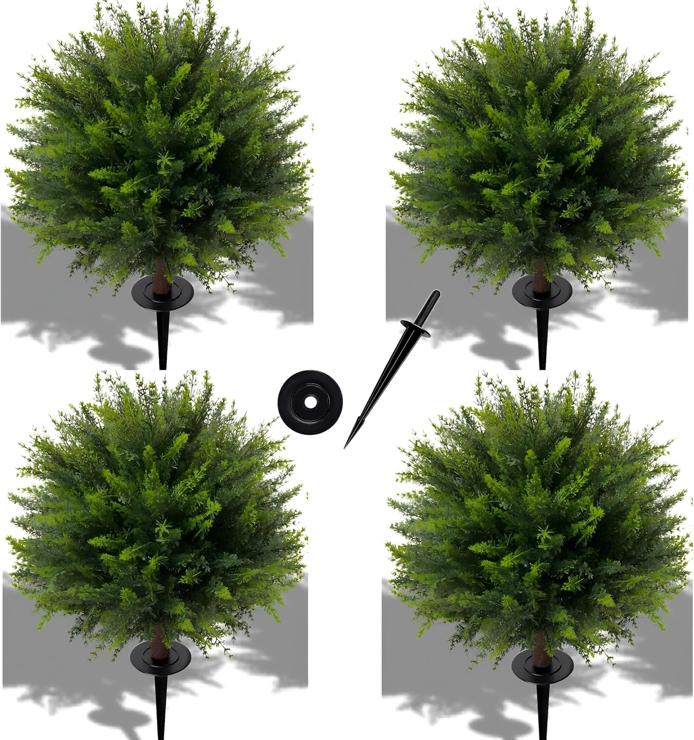 24.5'' Artificial Cedar Topiary Ball Trees, 4 Pack Fake Shrub Bushes