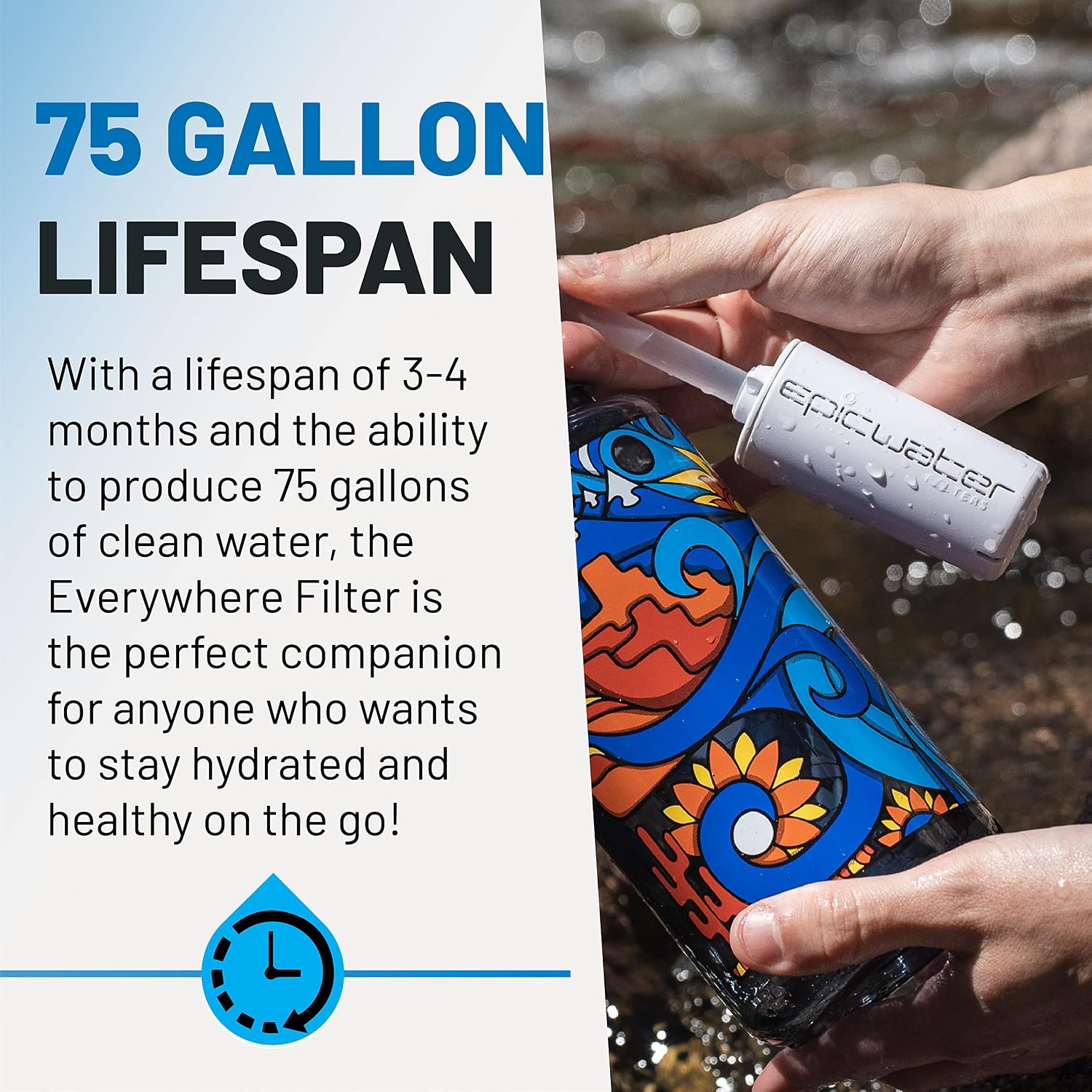 Epic Water Filters Everywhere Bottle Filter Complete Filter | 1-Pack | 75 Gallon Total Life | 3-4 month Supply | Compatible with all Epic Water Bottles | Replaces Everyday and Outdoor