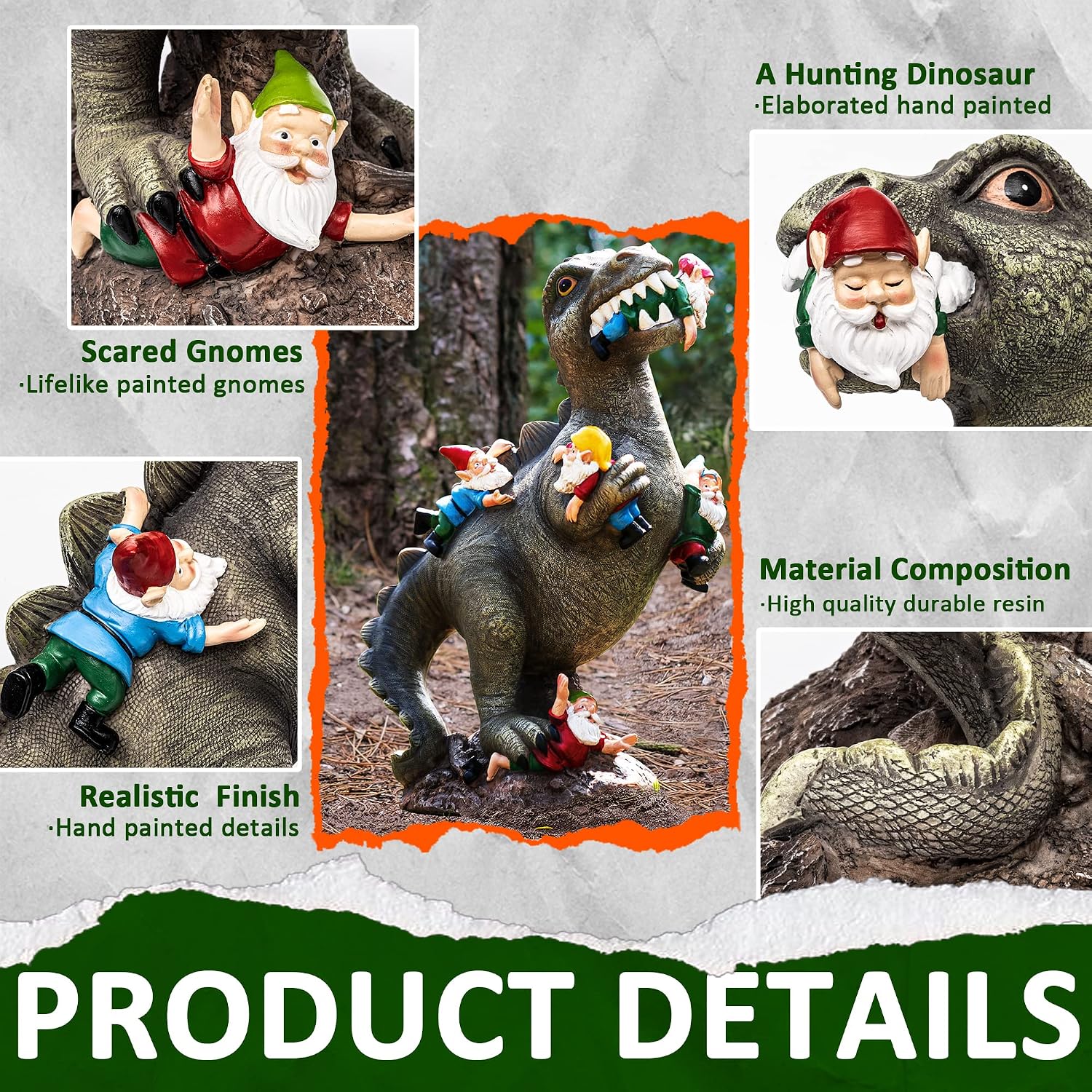 SOWSUN 14" Garden Gnomes Statue Dinosaur Outdoor Decor Gifts for Women