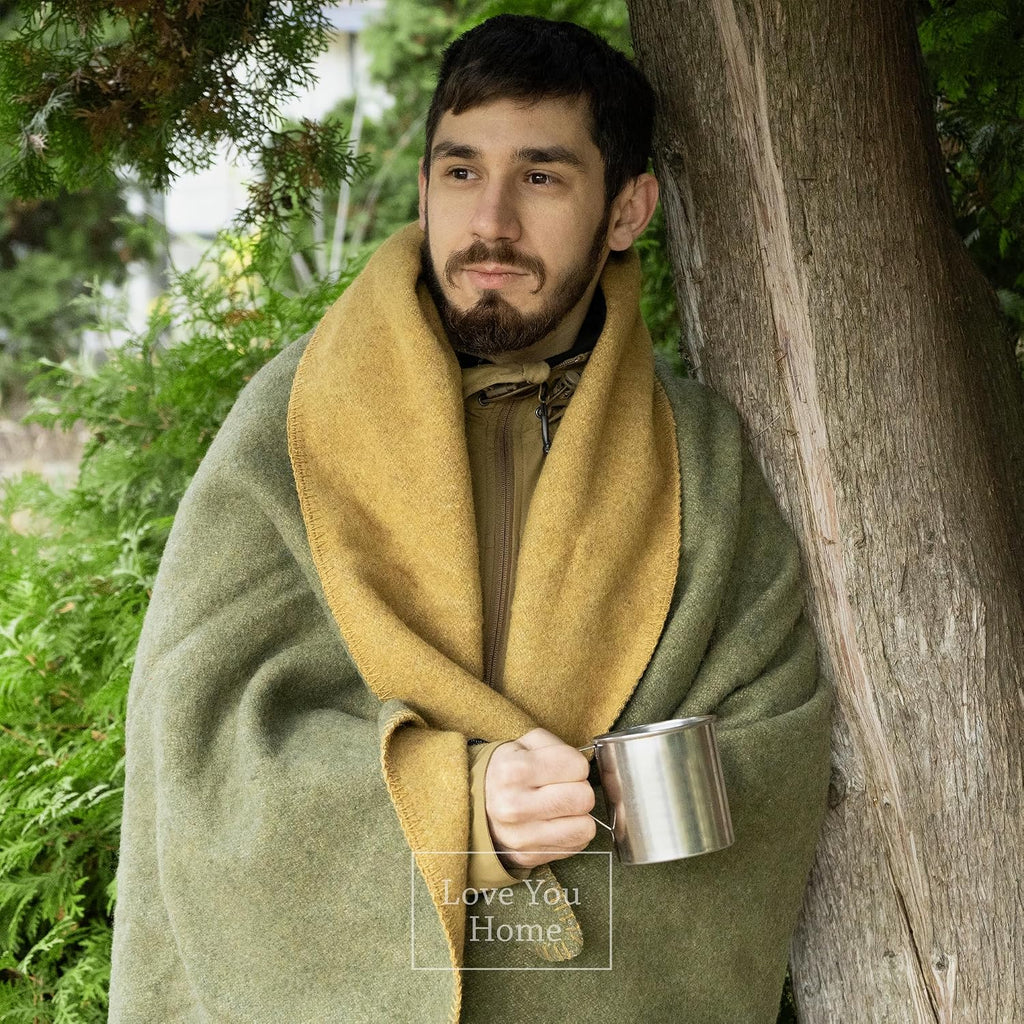 Merino Wool Outdoor Blanket, Travel & Camping Reversible Throw, 51 x 67 in