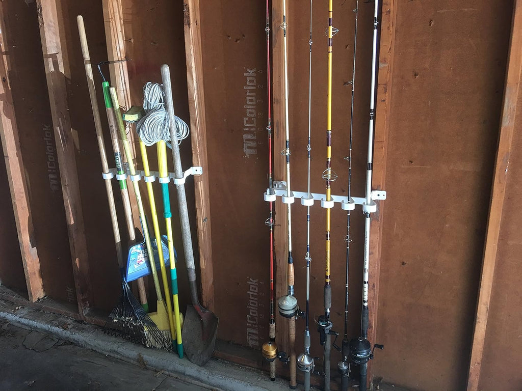 Storage Rack for Garage Doors with Hooks for Fishing Rods, Kayak Paddles and More