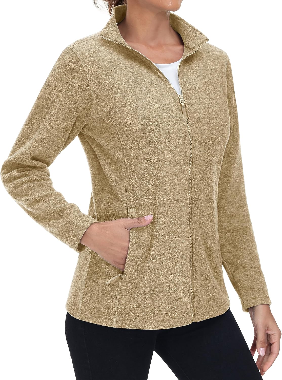 MAGCOMSEN Womens Fleece Zip Up Jacket with Pockets Lightweight Soft Coat