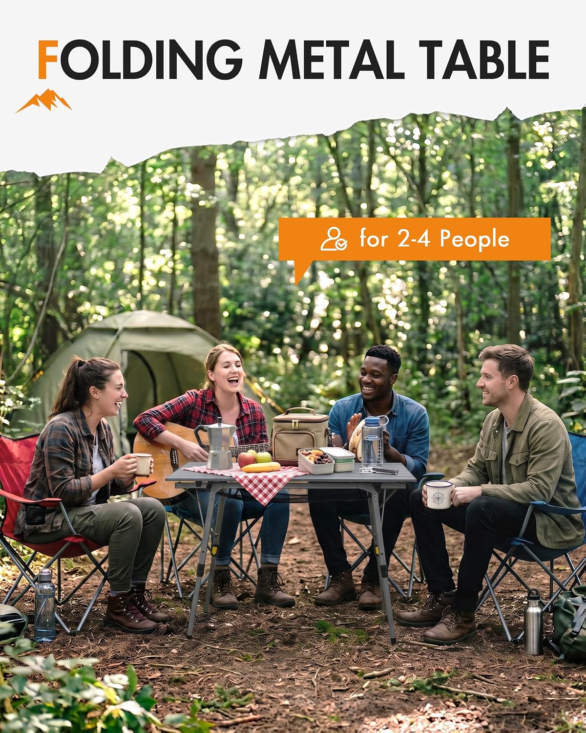 Portal Outdoor Folding Portable Picnic Camping Table with Adjustable Height Aluminum Roll Up Table Top Mesh Layer, Dark Gray