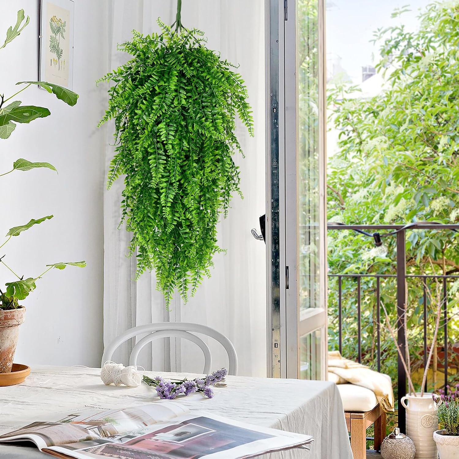Waipfaru 4Pcs Fake Hanging Plants Artificial Ferns for Outdoors Fake Ferns