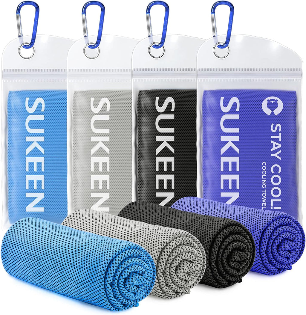 Sukeen 4 Pack Cooling Towels (40"x 12"), Cooling Neck Wraps, Soft Ice Towel
