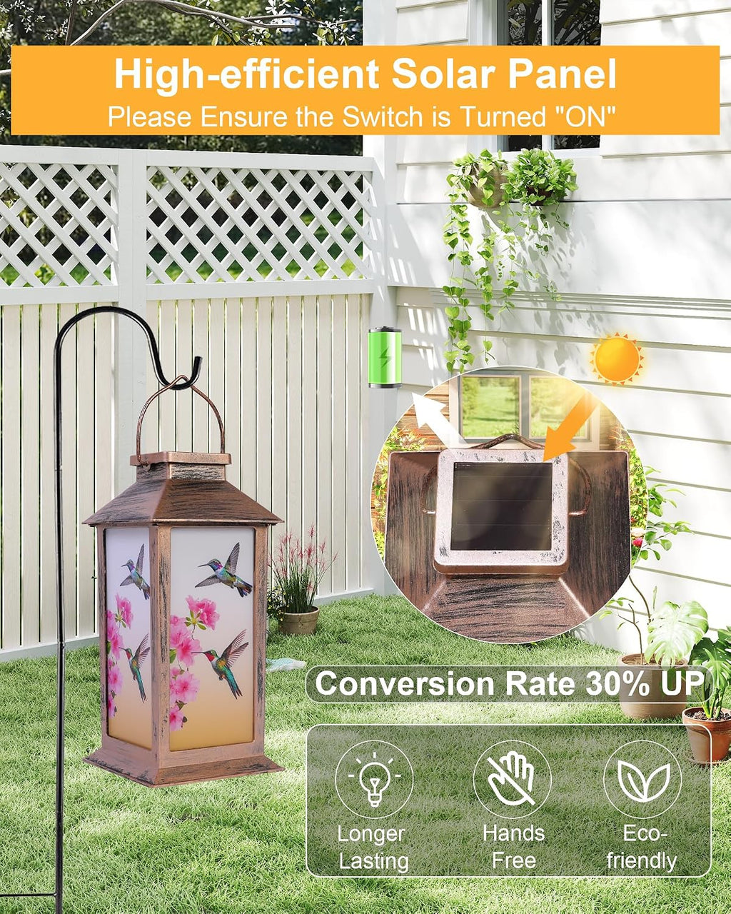 Fussion Solar Lanterns Outdoor Waterproof Garden Decor Birthday Gifts for Women Mom Grandma Sister, Hanging LED Plastic Solar Lights Outside Gardening Decorations for Yard Patio - Hummingbird - 1 Pack