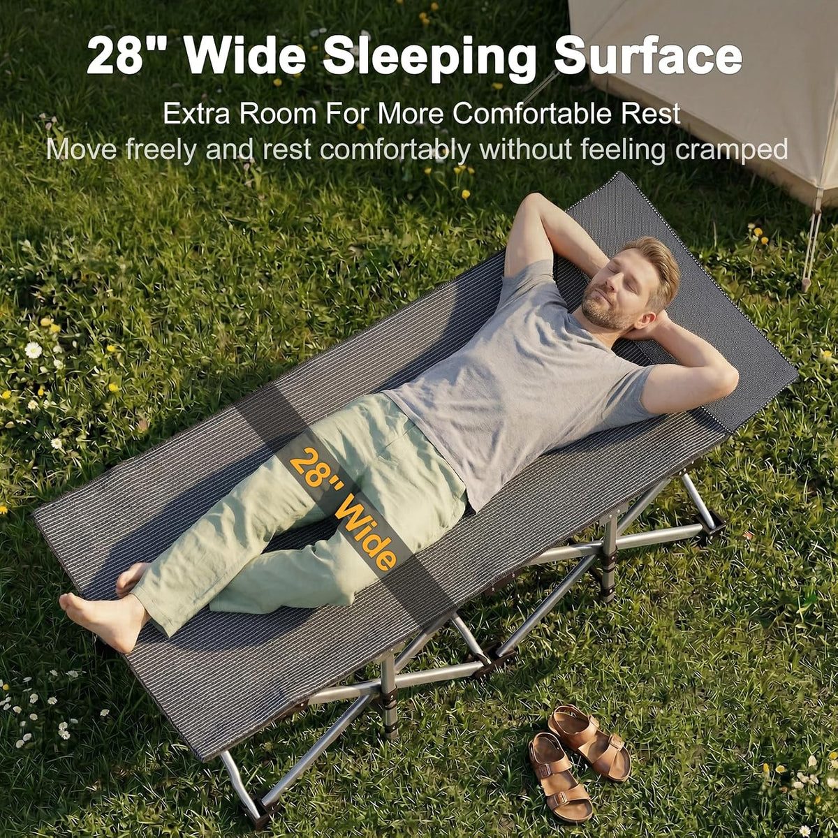 ABORON Camping Cot for Adults, 28 in Wide Folding Bed with Mattress