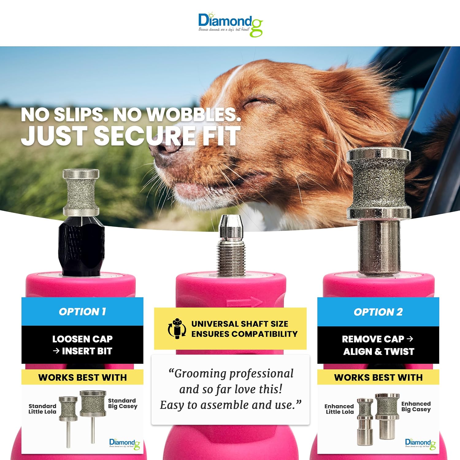 Diamondg Cordless Dog Nail Grinder - Quiet Sound with LED Light, Pink