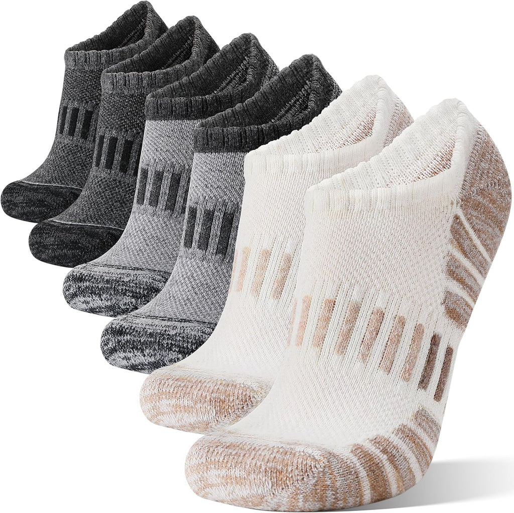 Merino Wool Ankle Athletic Running No Show Socks Cushioned Breathable Sports Warm Thick Socks for Men and Women 6 Pairs