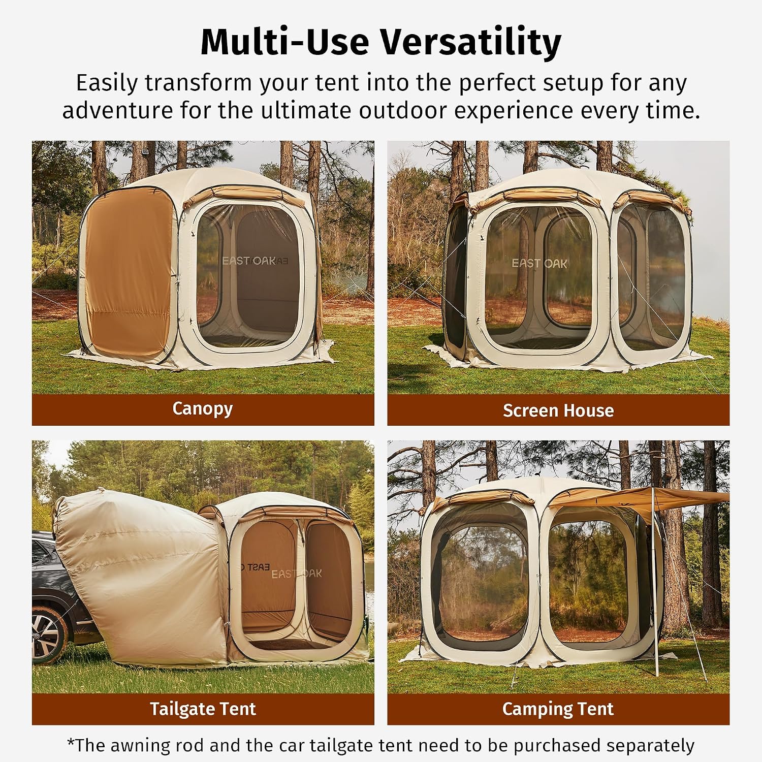 East Oak 6×6 FT Pop Up Canopy Tent with Mesh | Outdoor Screen House with 4 Sunshades | Instant Canopy with Portable Carry Bag | Gazebo Tent for Camping, Patio, and Beach | Beige