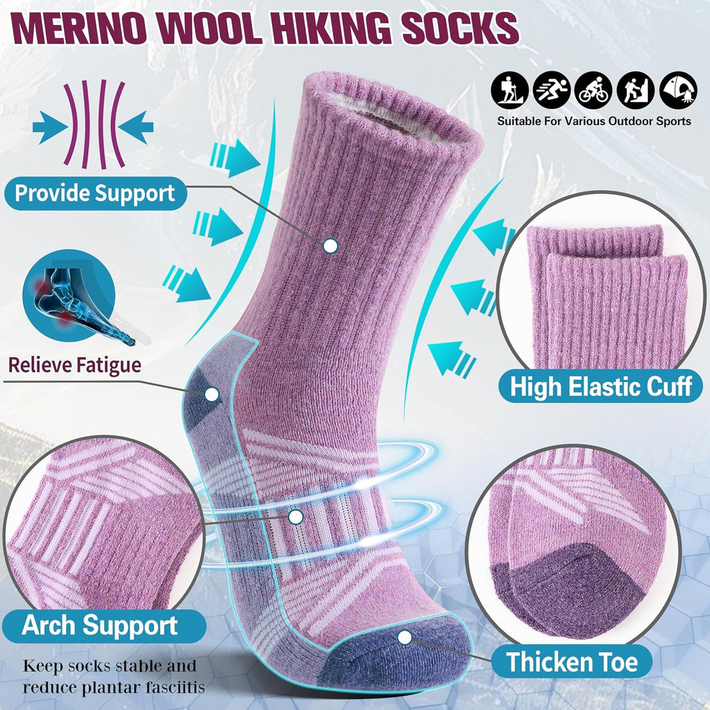 EBMORE 5 Pairs Womens Merino Wool Hiking Socks Thermal Warm Winter Boot Crew Cushion Work Gift Socks