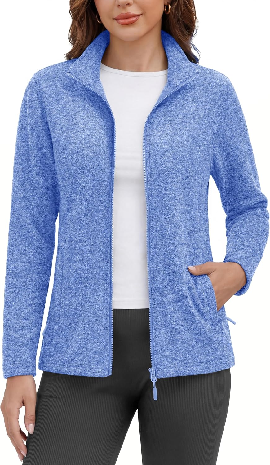 MAGCOMSEN Womens Fleece Zip Up Jacket with Pockets Lightweight Soft Coat