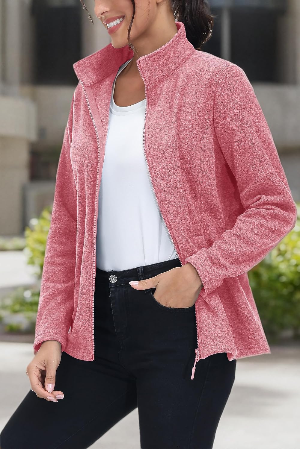 MAGCOMSEN Womens Fleece Zip Up Jacket with Pockets Lightweight Soft Coat