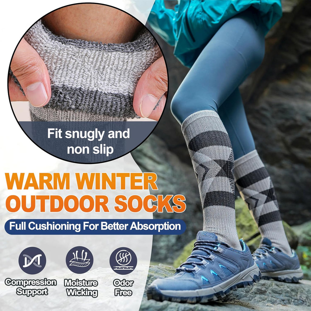 Welwoos 3 Pairs Merino Wool Ski Socks for Womens Mens Thermal Winter Warm Thick Knee High Socks for Skiing Snowboarding