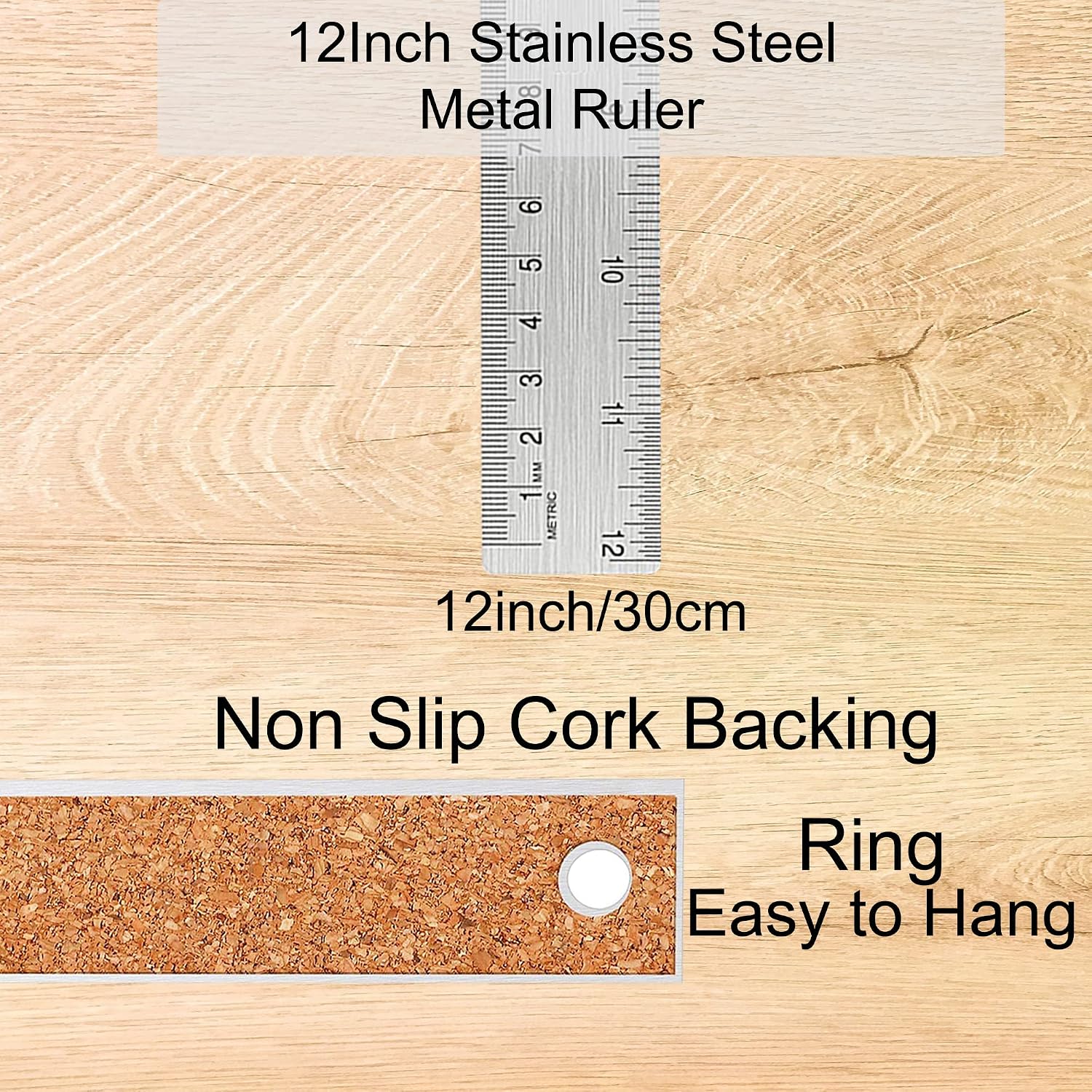 Stainless Steel Metal Ruler:[10 Pieces 12 Inch] Stainless Steel Metal Ruler with Cork Backing Non-Slip Rulers with Inch and Centimeters Metal Ruler Drafting Office Tools Prevent Ink Leakage