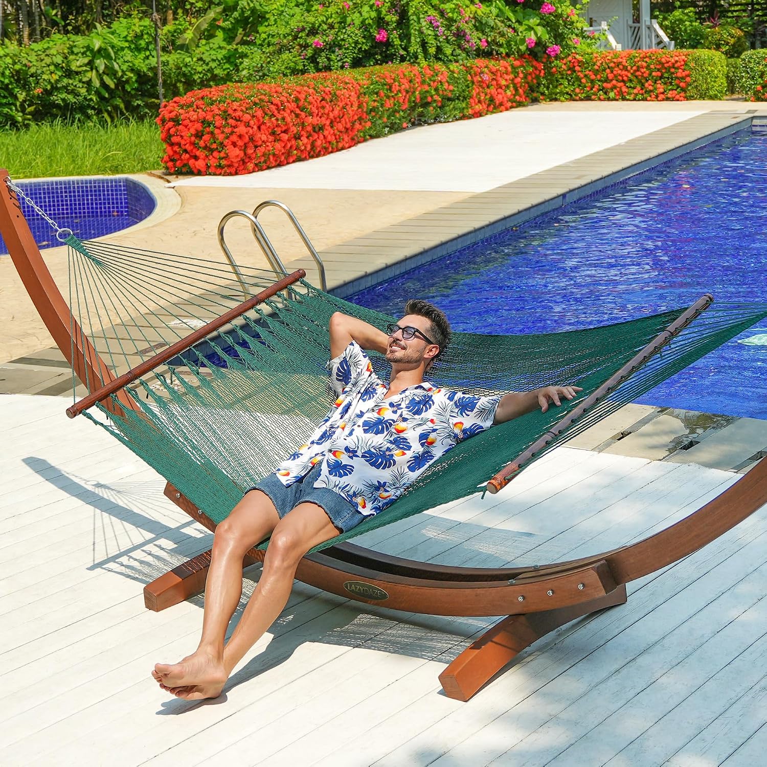 Lazy Daze 2 Person Caribbean Rope Hammock, Handwoven Double Hammock