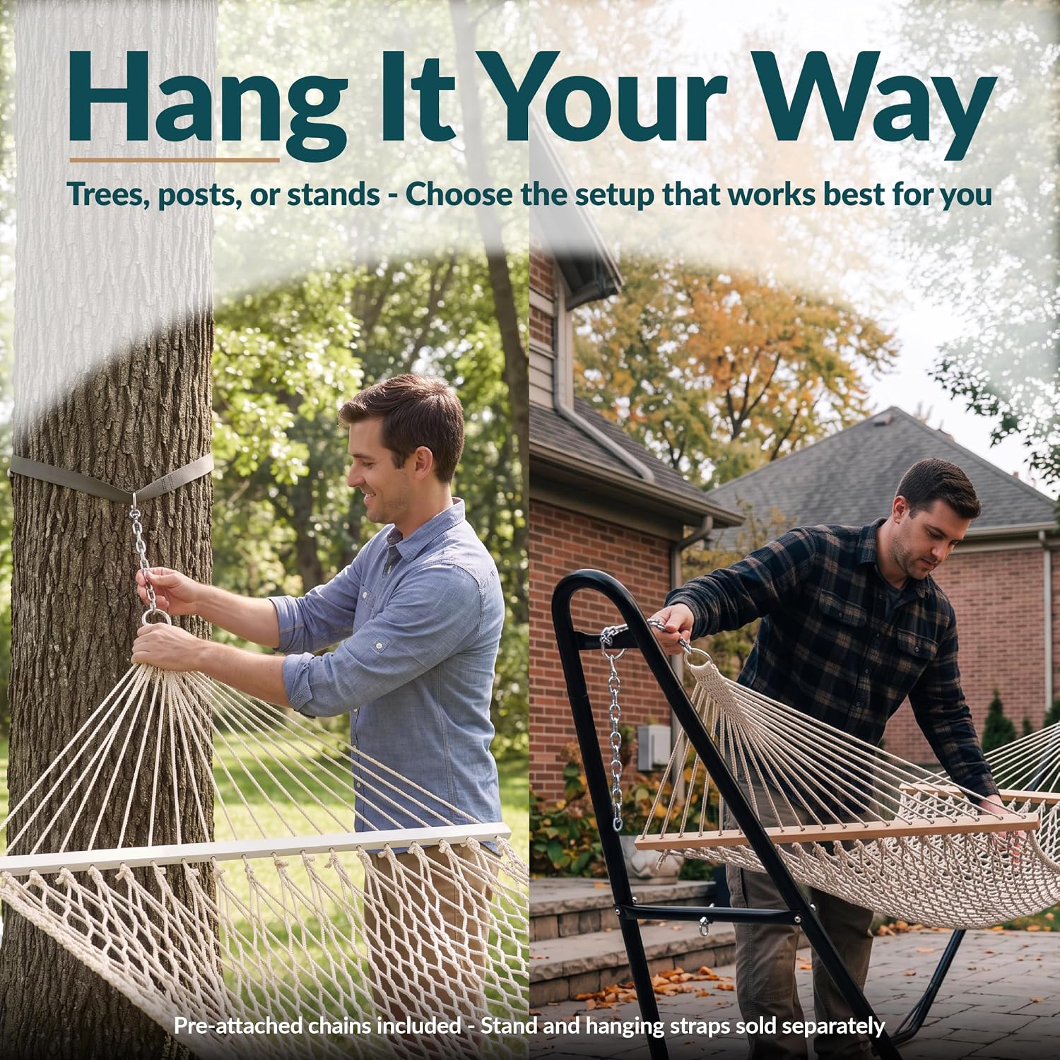 Sunnydaze Double Cotton Rope Hammock for Outside, Backyard, Patio, Natural