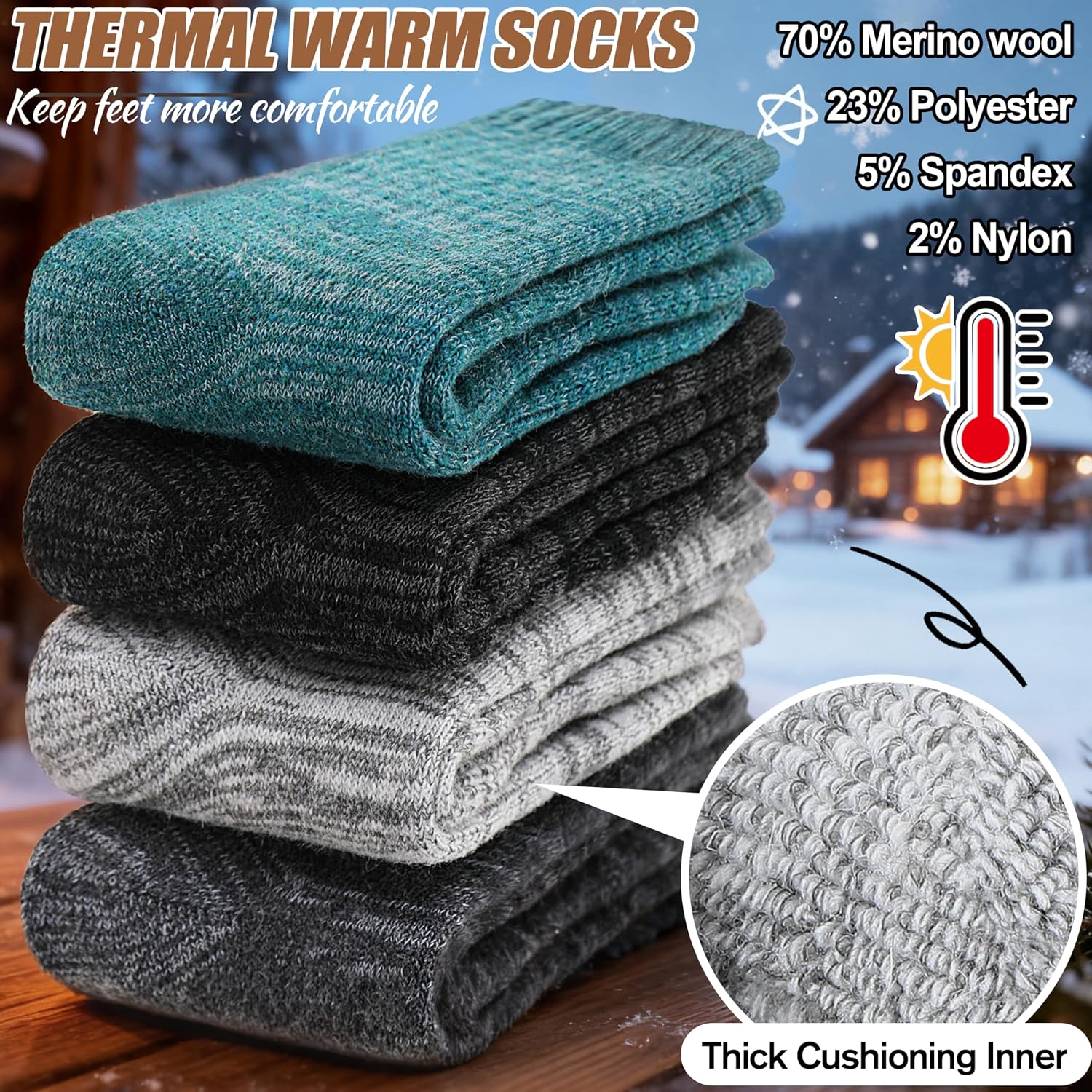 EBMORE Merino Wool Thermal Warm Winter Socks for Women Men