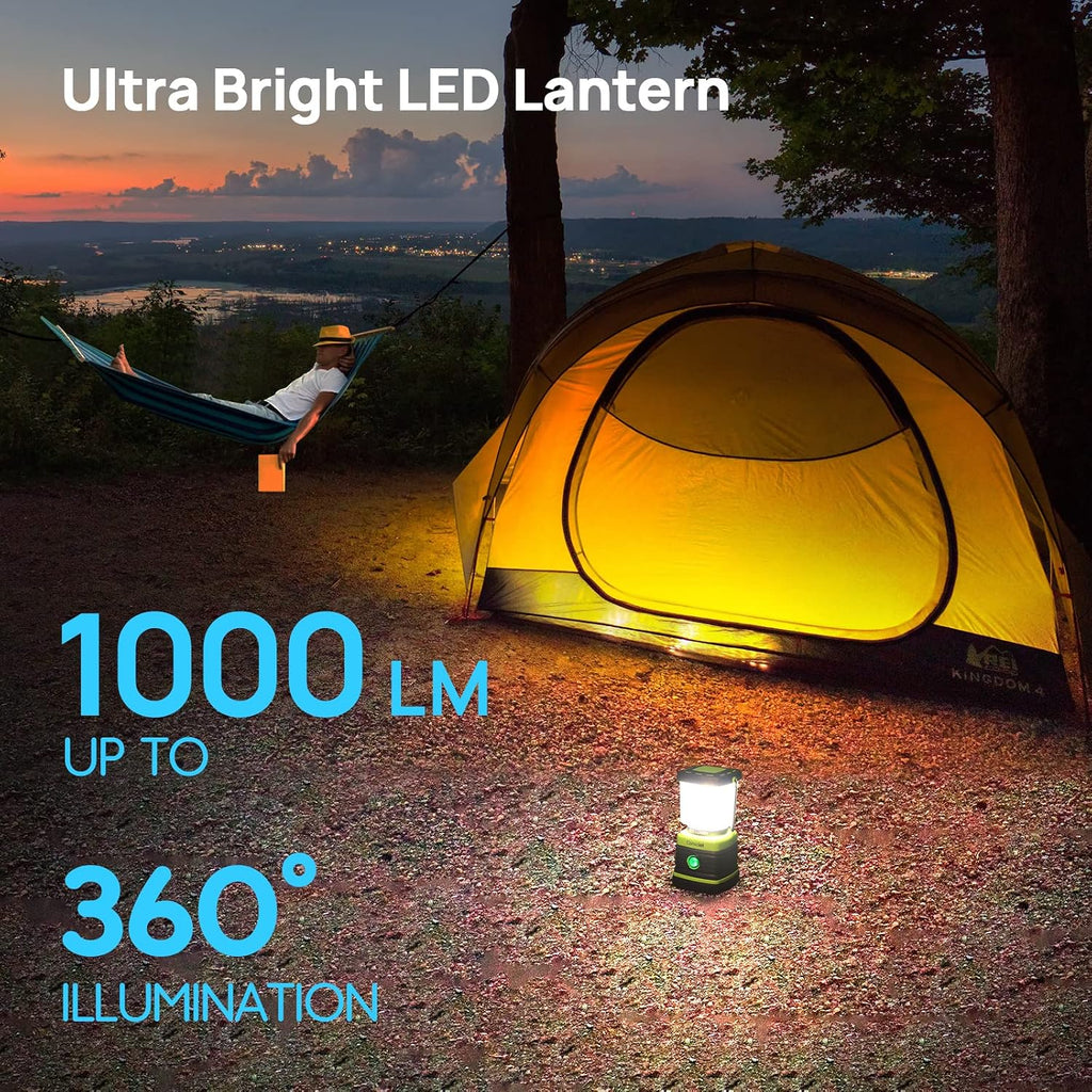 Consciot 1000LM Battery Powered LED Camping Lantern, 4 Light Mode, Dimmable | IPX4 Waterproof Camping Lights; Portable Flashlight for Power Outages, Emergency Kit, Hurricane Preparedness, Indoor Outdoor