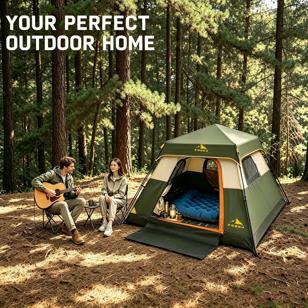 3/4 Person Camping Tent with 1 Door, 4 Windows, and Upgraded Ventilation– Instant Setup, Waterproof, 8'x 8'x 67''Oxford Fabric Floor Pop Up in 60 Seconds Includes Rainfly and Backpack