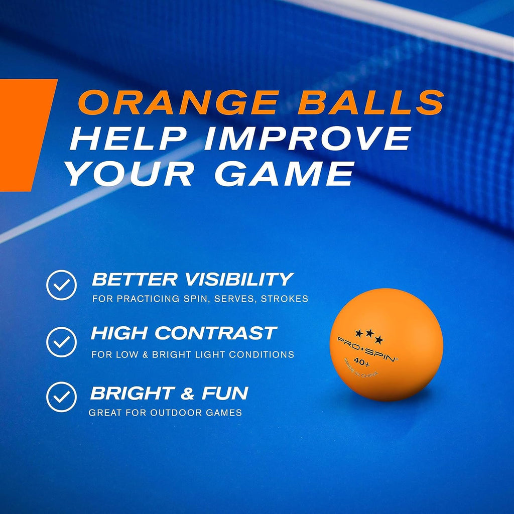 PRO-SPIN Ping Pong Balls - 3-Star Premium Orange Table Tennis Balls | High-Performance 40+ ABS Professional Quality | Ultimate Durability for Indoor & Outdoor Ping Pong Tables