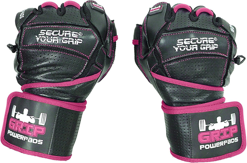 Grip Power Pads Leather Gym Gloves for Women – Built-in 2" Wrist Wraps, Pink Weightlifting, Powerlifting, Bodybuilding Workout