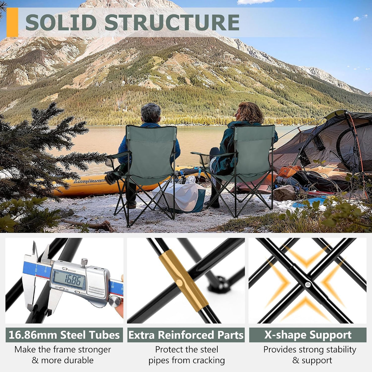 Joyfair Camping Chairs for Lawn & Beach, Large for Adults, Grey