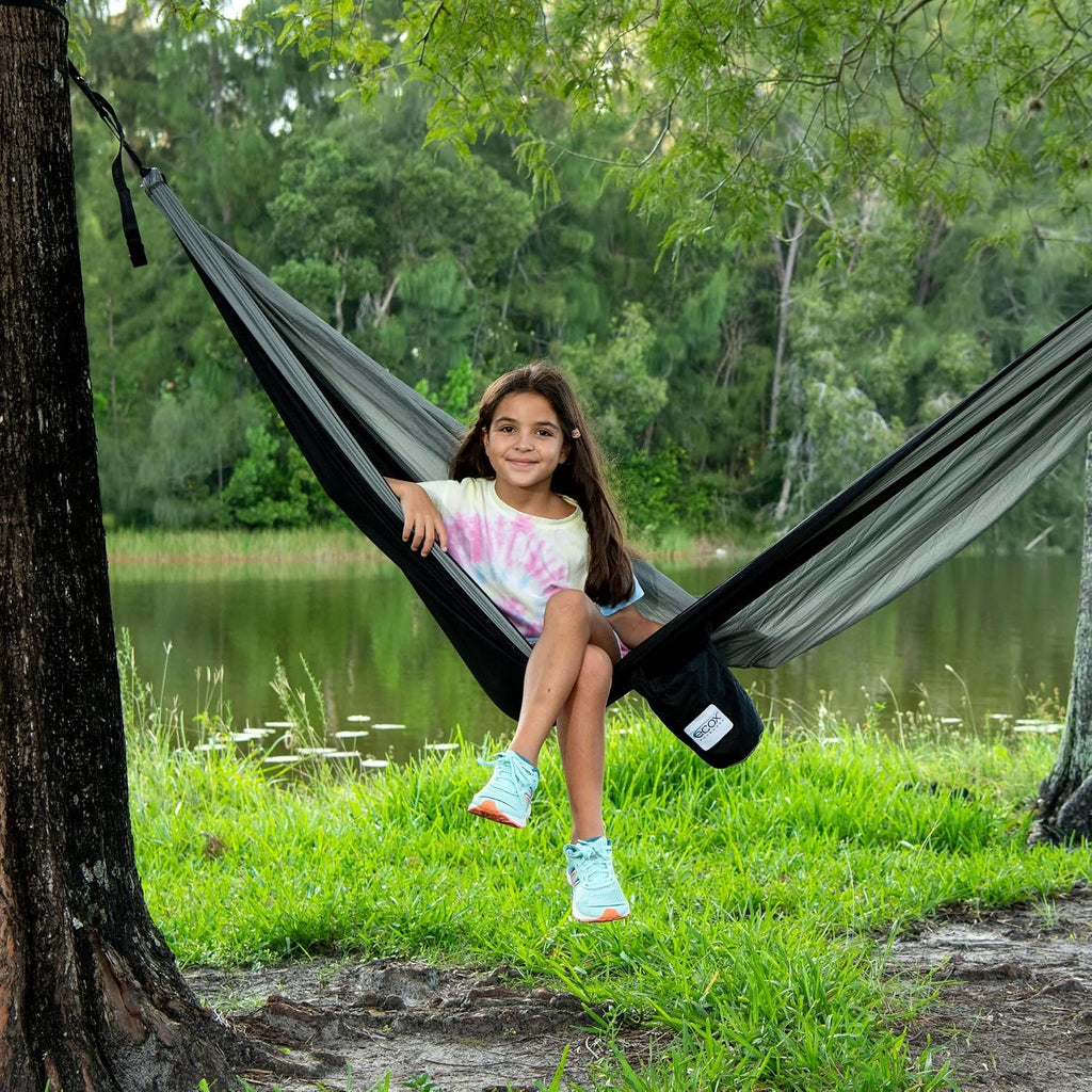 ecox Outdoors Parachute Hammock Single with 2 Tree Straps, Portable Lightweight Nylon Comfortable for Backpacking, Camping, Travel, Beach, Backyard, Patio, Hiking