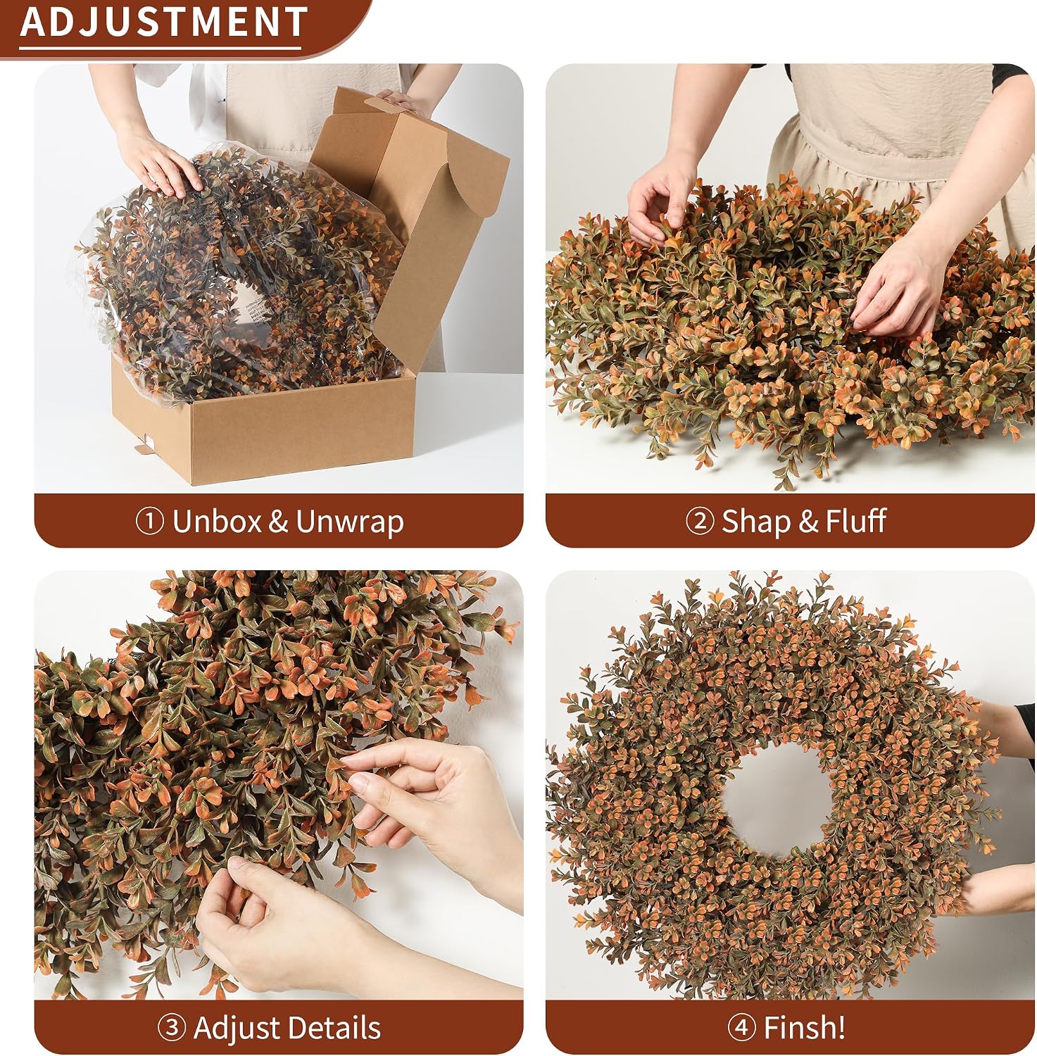 26'' Fall Wreath for Front Door, Artificial Autumn Boxwood Wreath Outdoor